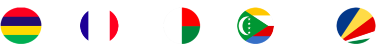 Drapeaux des pays de la COI (Maurice, France, Madagascar, Seychelles, Comores)